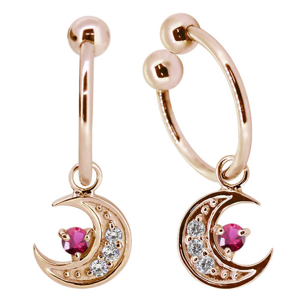 イヤーカフ レディース 揺れる 月 イヤリング 選べる誕生石 Ear Cuff 両耳用 K10 K18 PT900 天然石 Moom Hoop Earring 三日月 フープイヤリング