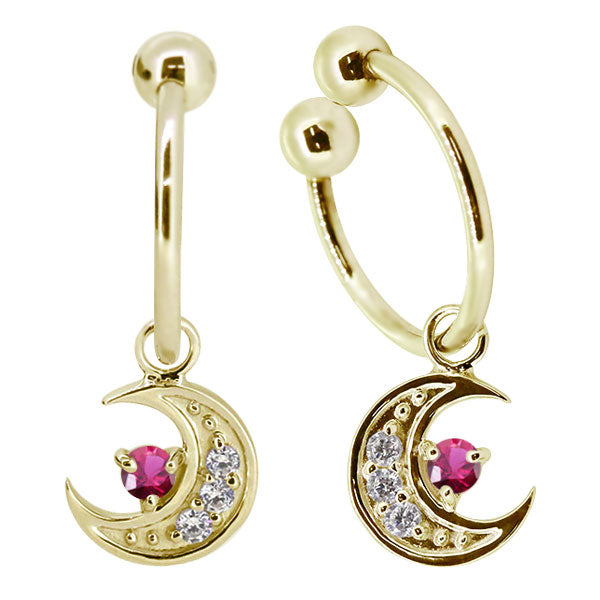 イヤーカフ レディース 揺れる 月 イヤリング 選べる誕生石 Ear Cuff 両耳用 K10 K18 PT900 天然石 Moom Hoop Earring 三日月 フープイヤリング