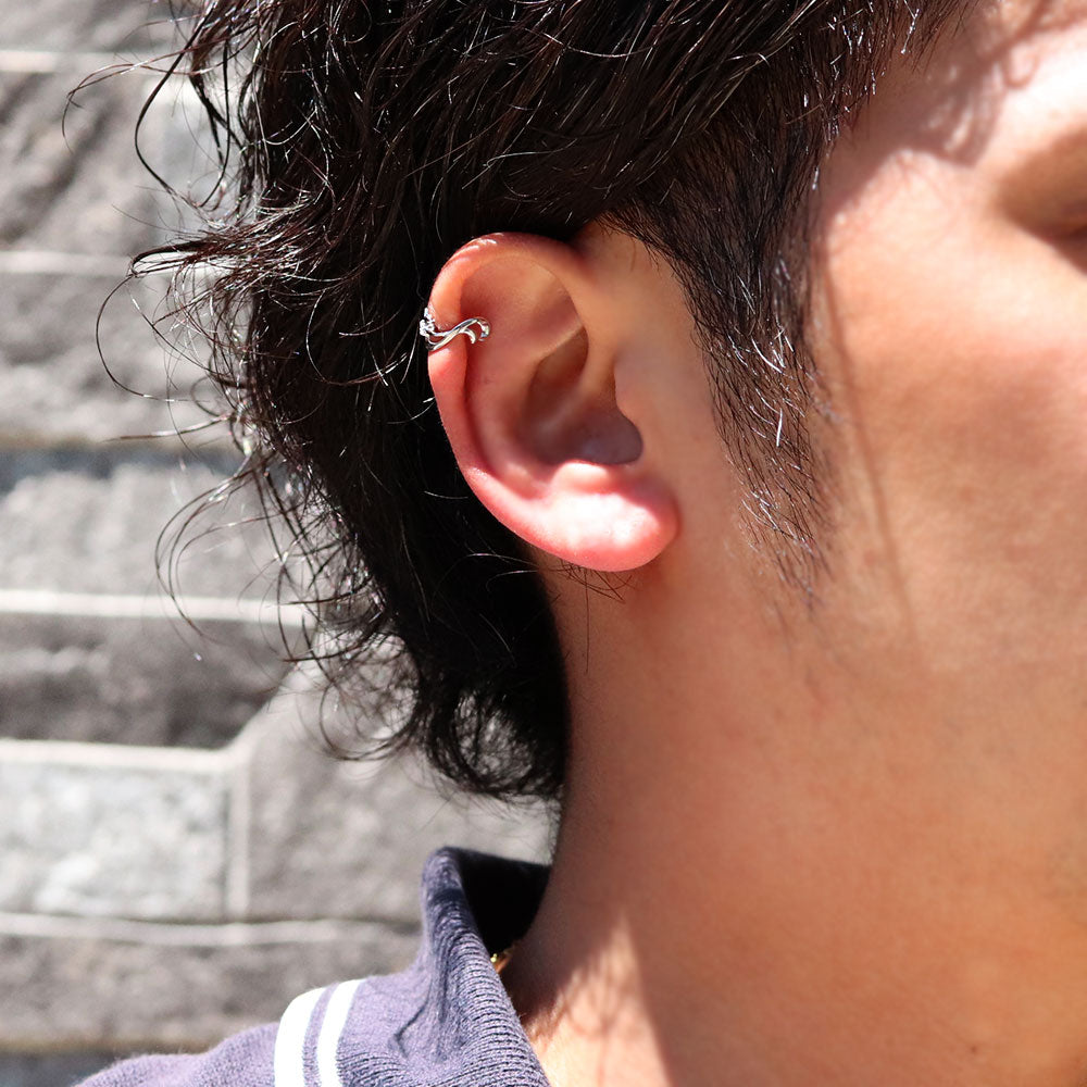 イヤカフ ノンホールピアス メンズ 軟骨 男性 k10 k18 pt900 選べる誕生石 天然石 ひねり 重ね付け イヤーカフ 透かし 大ぶり 片耳用