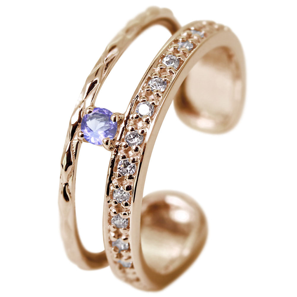 イヤーカフ レディース 2連 大ぶり ラインストーン ティアラ Ear Cuff tiara 選べる誕生石 天然石 10金 18金 プラチナ シルバー 片耳用 ノンホールピアス