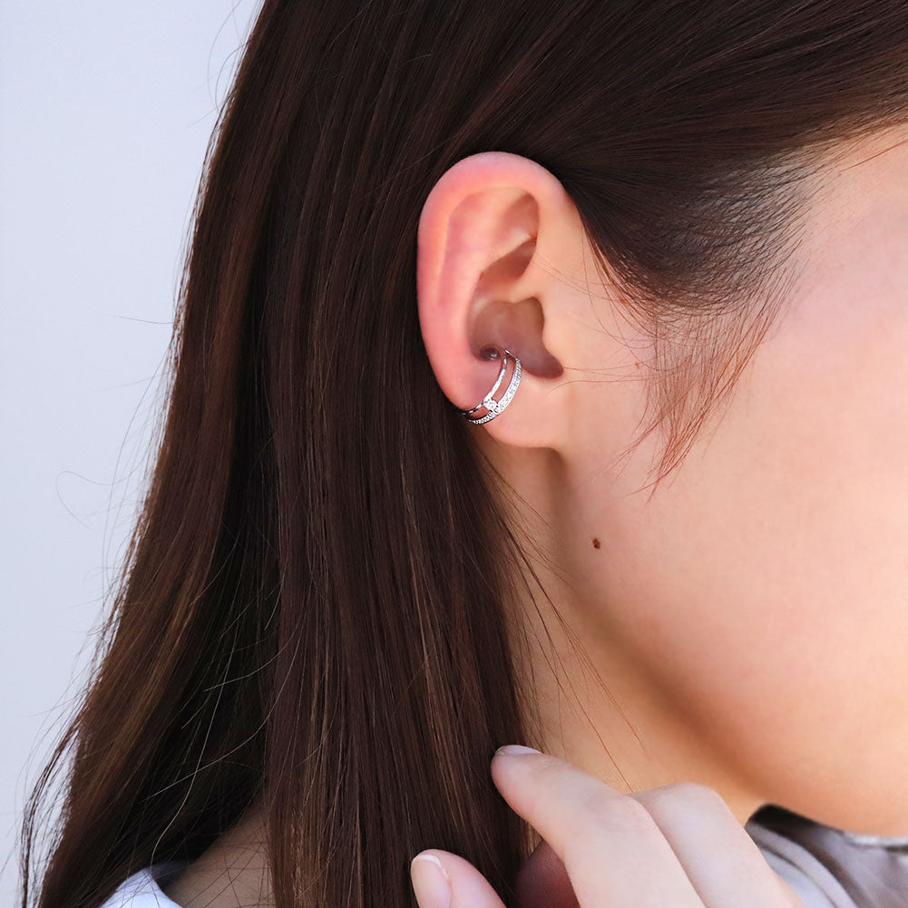 イヤーカフ レディース 2連 大ぶり ラインストーン ティアラ Ear Cuff tiara 選べる誕生石 天然石 10金 18金 プラチナ シルバー 片耳用 ノンホールピアス