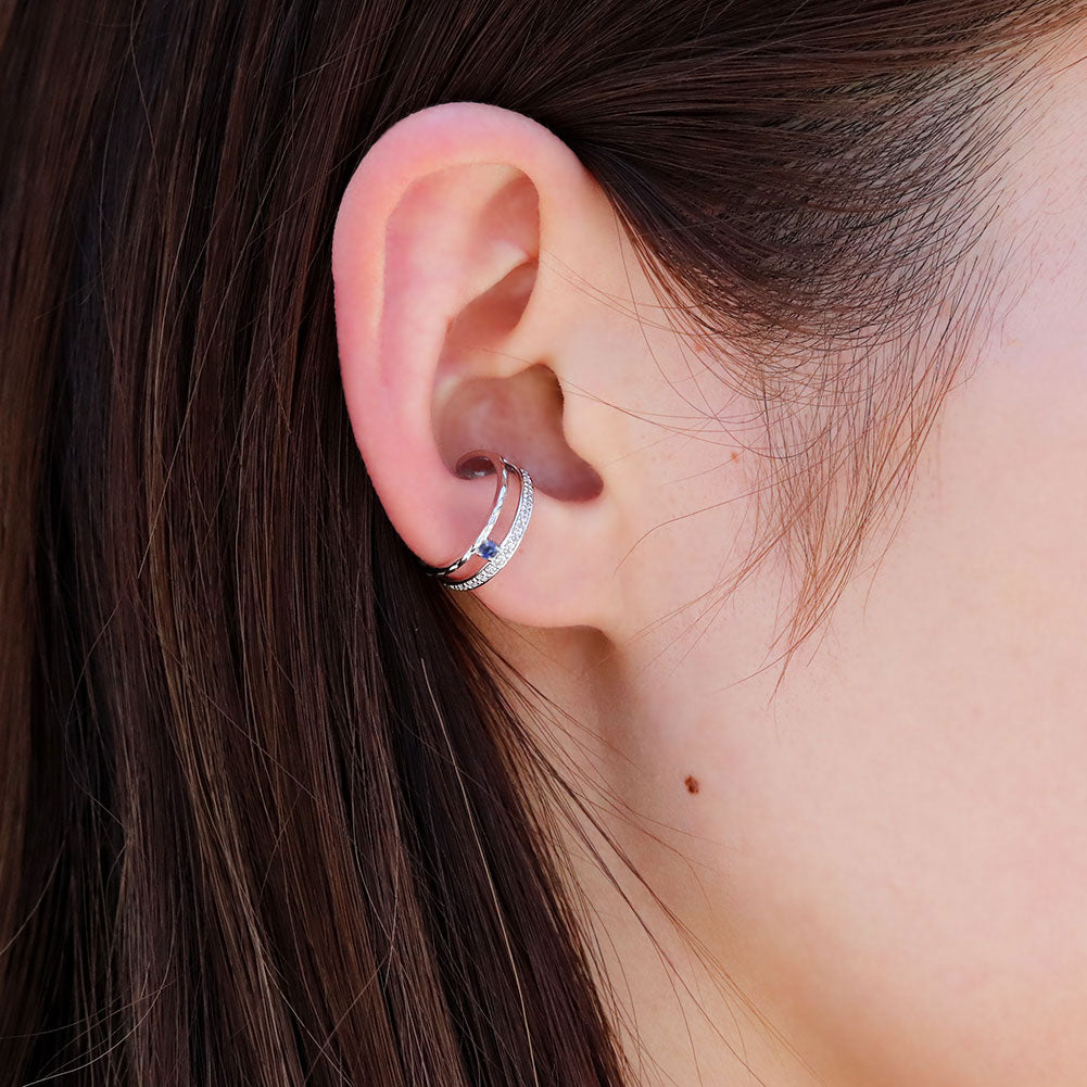 イヤーカフ レディース 2連 大ぶり ラインストーン ティアラ Ear Cuff tiara 選べる誕生石 天然石 10金 18金 プラチナ シルバー 片耳用 ノンホールピアス