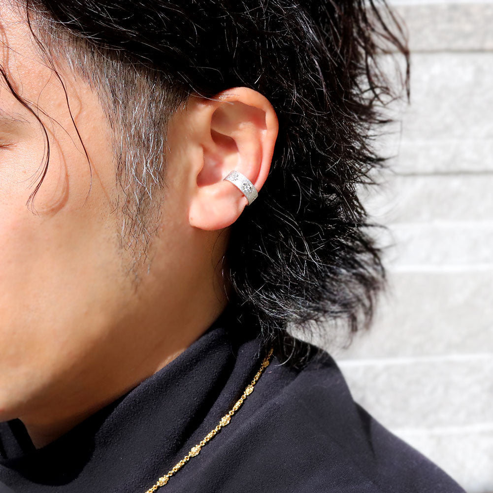 イヤーカフ 幅広 メンズ 片耳 sv925 手彫り 選べる 誕生石 ワイド 太め pt900 k18 k10 天然石 彫り 彫金 おそろい カップル (品番 me-0062-a-m)