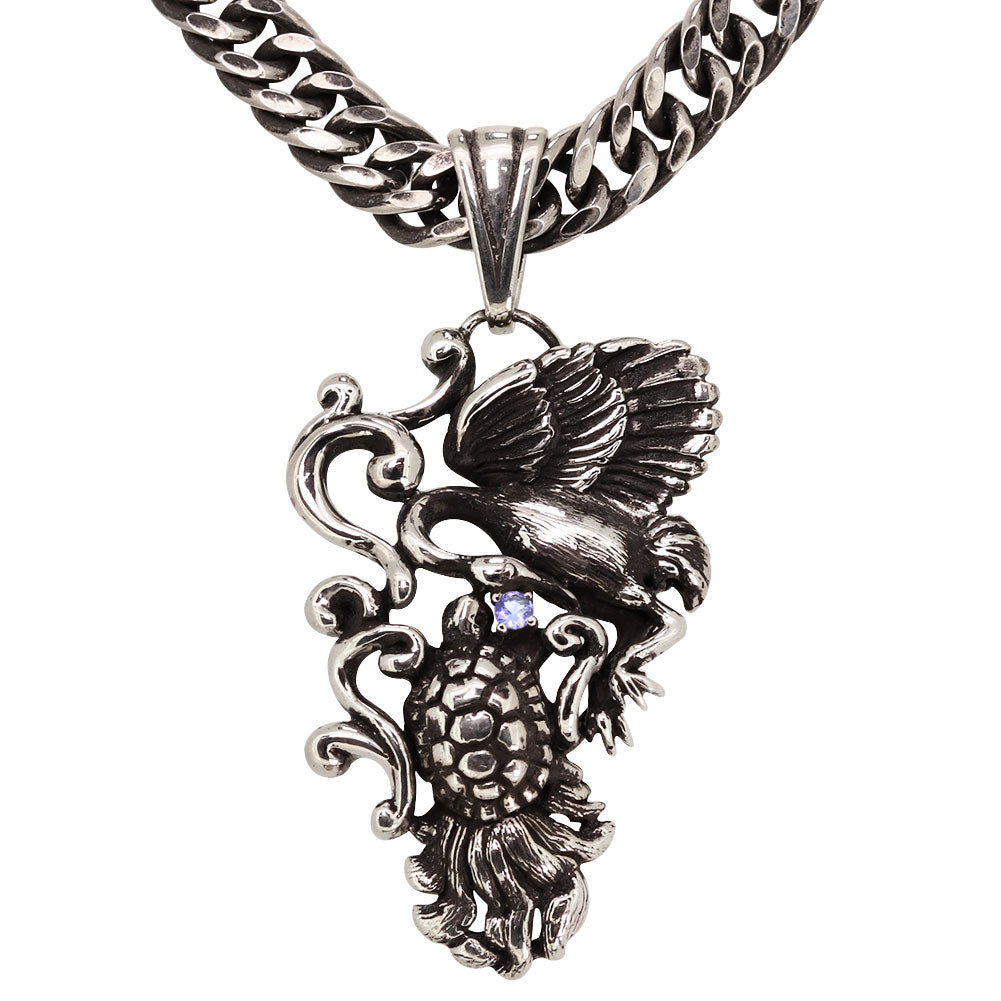 和柄 ペンダント 喜平50g用 メンズ 鶴 亀 長寿 縁起物 選べる誕生石 天然石 キヘイ 和風 k10 k18 pt900 sv925 鶴亀 ツル カメ ネックレス (品番 mh-0403)