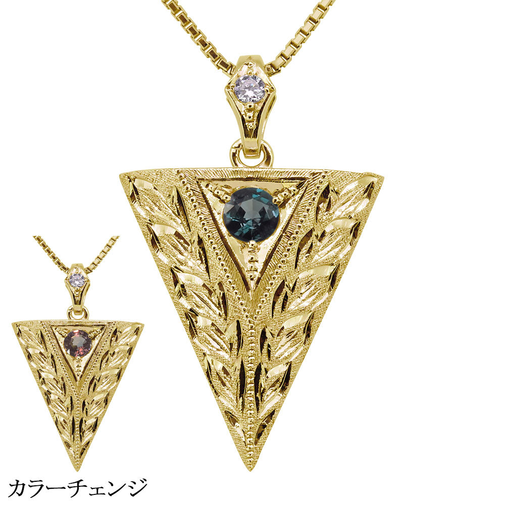 ネックレス トライアングル メンズ k10 k18 pt900 sv925 誕生石 三角形 彫金 手彫り 天然石 洋彫り 選べる誕生石