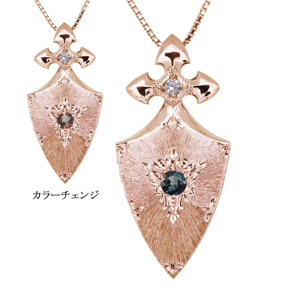 レディース ペンダント シールド 彫金 10金 18金 プラチナ シルバー 誕生石 盾 十字架 ネックレス 手彫り ハワイアンジュエリー 洋彫り 選べる誕生石 天然石