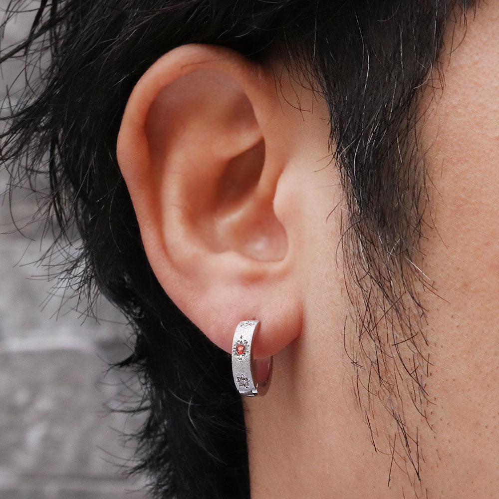 フープピアス メンズ ピアス 選べる誕生石 中折れ フープ 洋彫り 片耳 キャッチレス 彫り 天然石 k10 k18 pt900 sv925