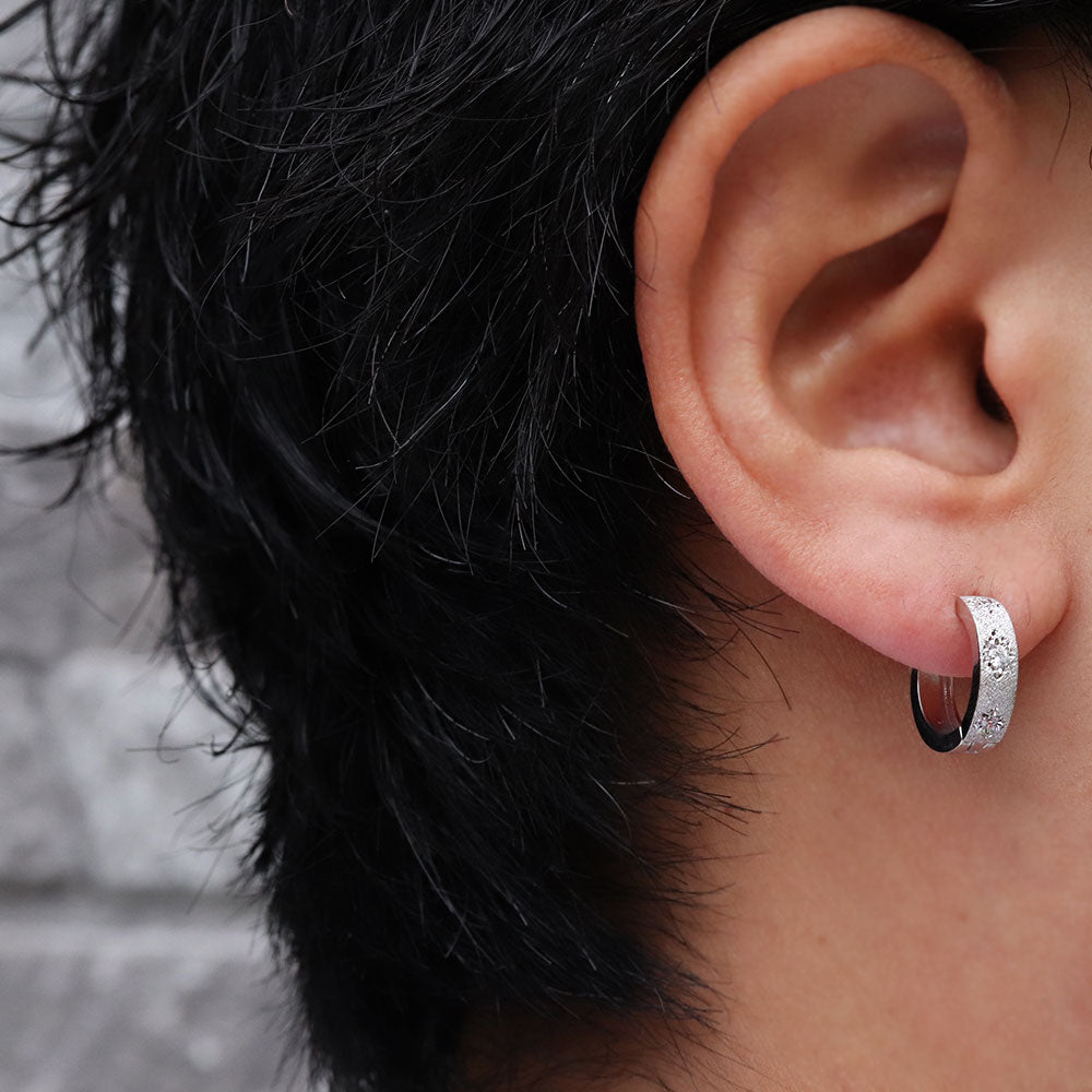 フープピアス メンズ ピアス 選べる誕生石 中折れ フープ 洋彫り 片耳 キャッチレス 彫り 天然石 k10 k18 pt900 sv925