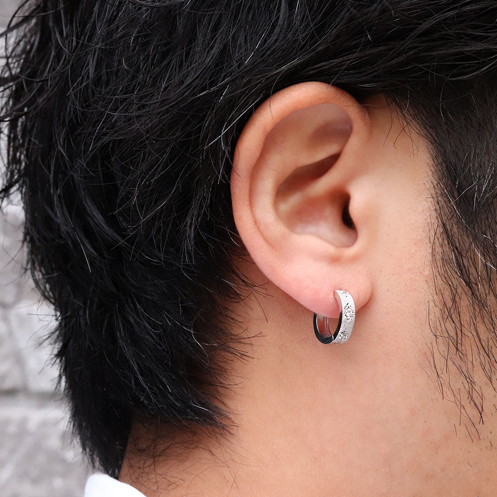 フープピアス メンズ ピアス 選べる誕生石 中折れ フープ 洋彫り 片耳 キャッチレス 彫り 天然石 k10 k18 pt900 sv925