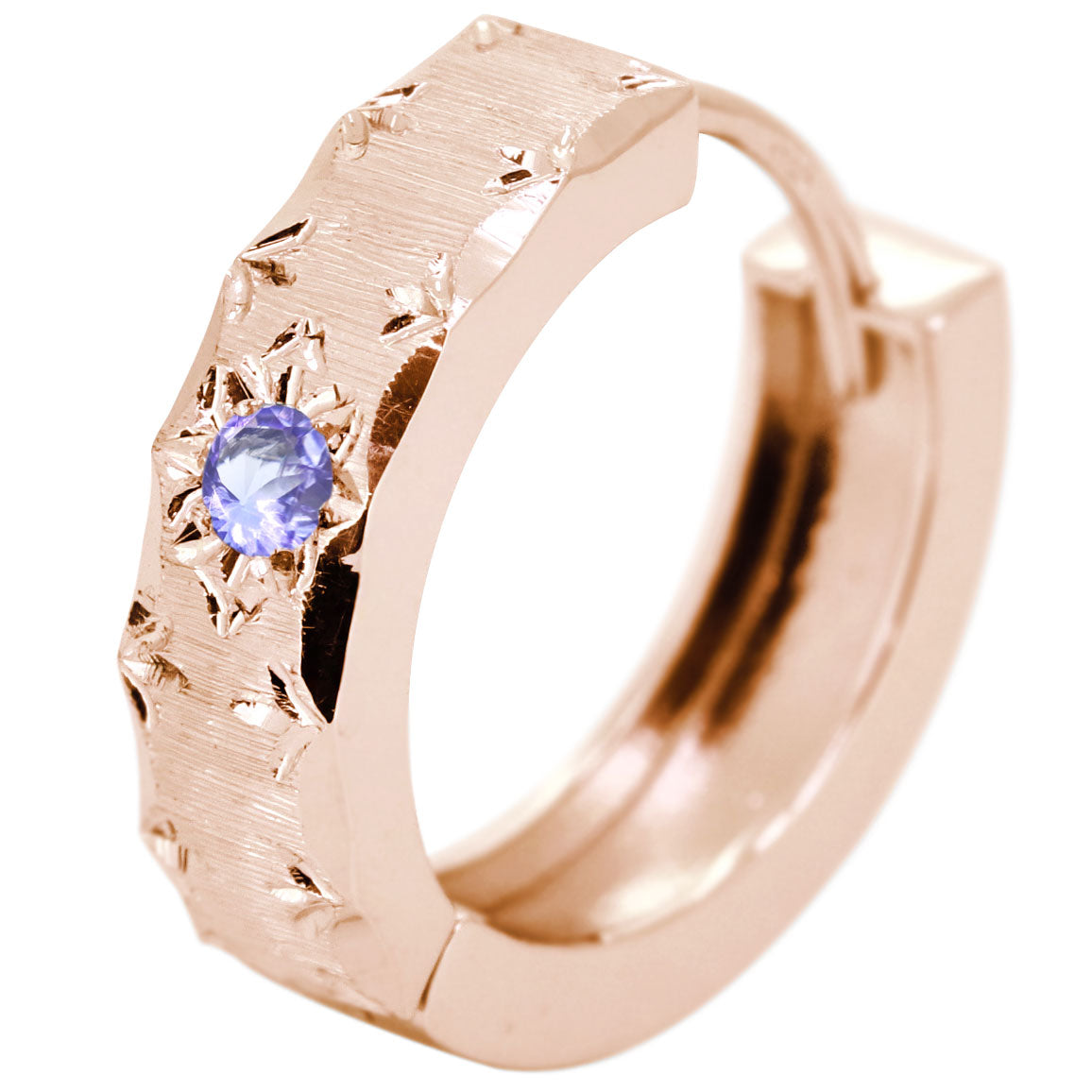 誕生石選べる フープピアス メンズ 中折れ 誕生石 天然石 フープ 洋彫り 片耳 ピアス キャッチレス 一粒 彫り10金 18金 プラチナ シルバー