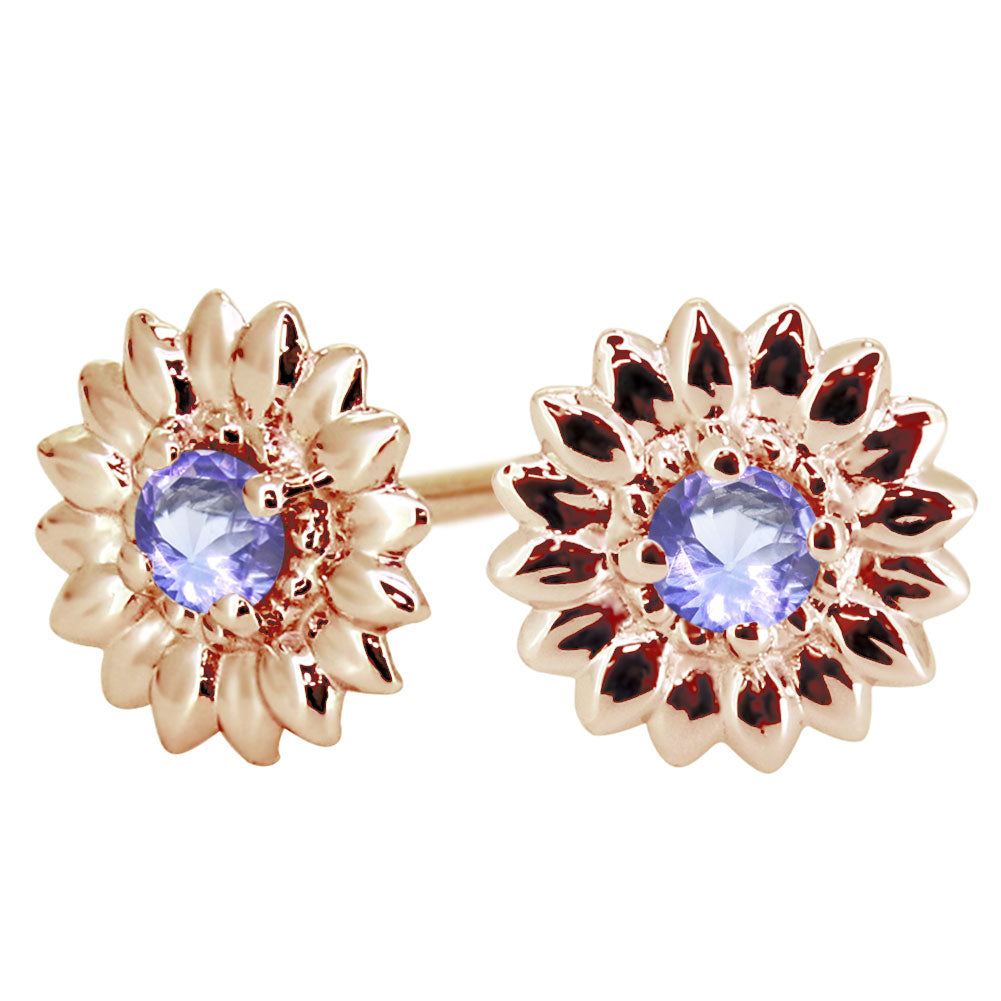 ピアス レディース スタッドピアス ひまわり himawari 花 ヒマワリ 向日葵 選べる誕生石 10k 18k pt900