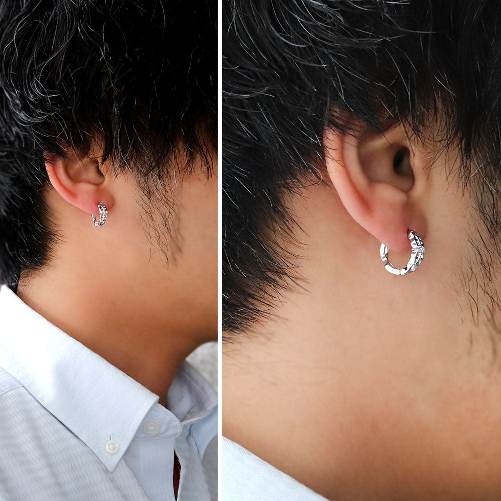 フープピアス メンズ ピアス 十字架 中折れ式 10金 18金 プラチナ シルバー 片耳用 選べる誕生石 Hoop Pierce Croee 天然石 透かし クロス