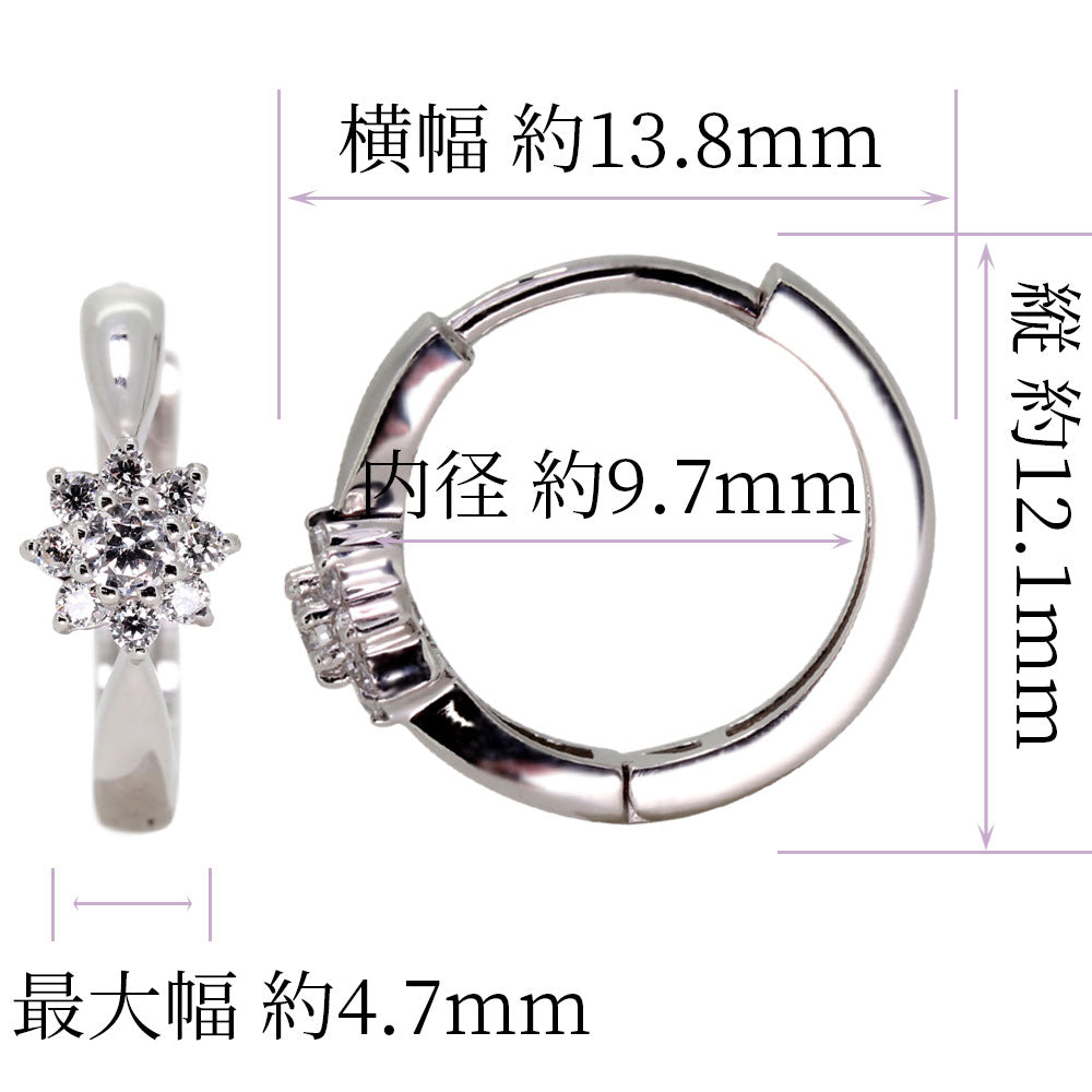 レディース フープピアス フラワー 花 ダイヤモンド K10 K18 PT900 SV925 両耳 中折れ式 選べる誕生石 天然石