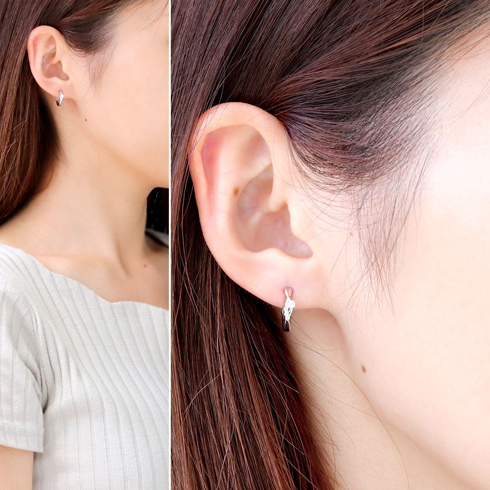 中折れ式 フープピアス レディース クロスライン 選べる誕生石 天然石 交差 X 両耳 Ladies Hoop Pierce Croee 10金 18金 プラチナ シルバー