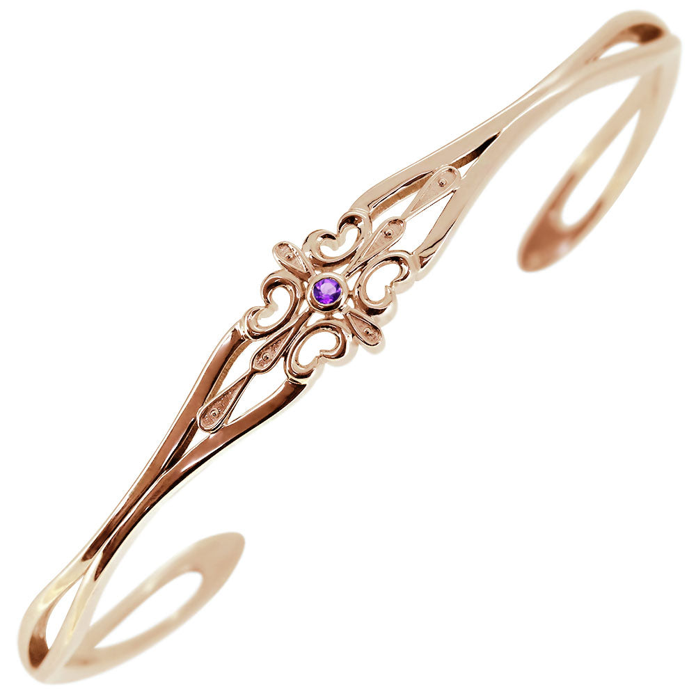 クロス バングル メンズ 透かし 十字架 選べる誕生石 一粒 天然石 Mens Bangle Cross Birthstone 細め メンズブレス 10金 18金 プラチナ シルバー