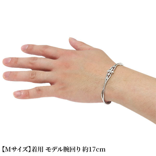 クロス バングル メンズ 透かし 十字架 選べる誕生石 一粒 天然石 Mens Bangle Cross Birthstone 細め メンズブレス 10金 18金 プラチナ シルバー