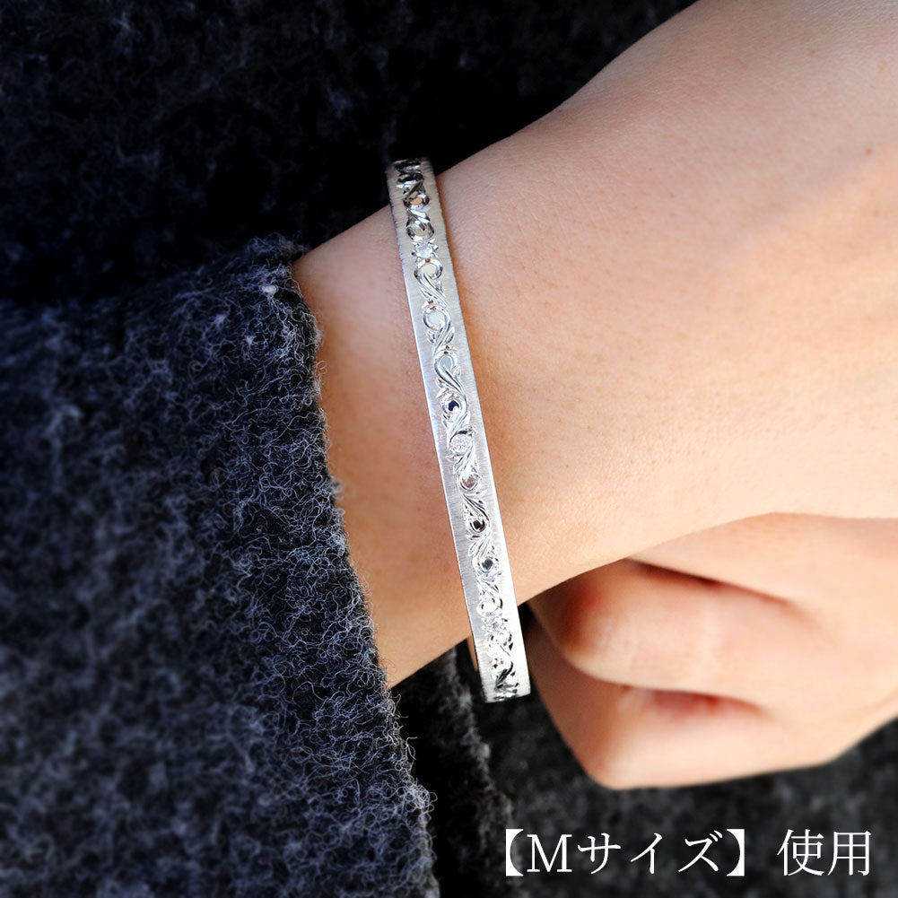 バングル レディース 唐草 彫金 誕生石 アラベスク 天然石 10金 18金 プラチナ シルバー 地金 選べる誕生石 ブレスレット 手彫り お揃い ギフト