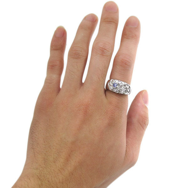 ドクロ リング メンズ シルバー 指輪 バラ 10k 18k pt900 sv925 誕生石 スカル 薔薇 太め メンズリング 天然石 選べる誕生石 骸骨 (品番 mr-0219)