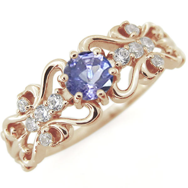 アラベスク ハート リング K18YG 百合の紋章 レディース 選べる誕生石 百合 K10 K18 PT900 ダイヤモンド 天然石 アンティーク調 (品番 mr-0227)