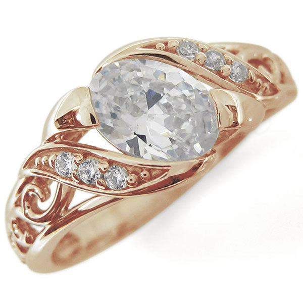 大粒 オーバルリング k10 ゴージャス レディース ダイヤモンド 唐草 爪なし 指輪 プラチナ 18金 10金 選べる誕生石 アラベスク (品番 mr-0236)