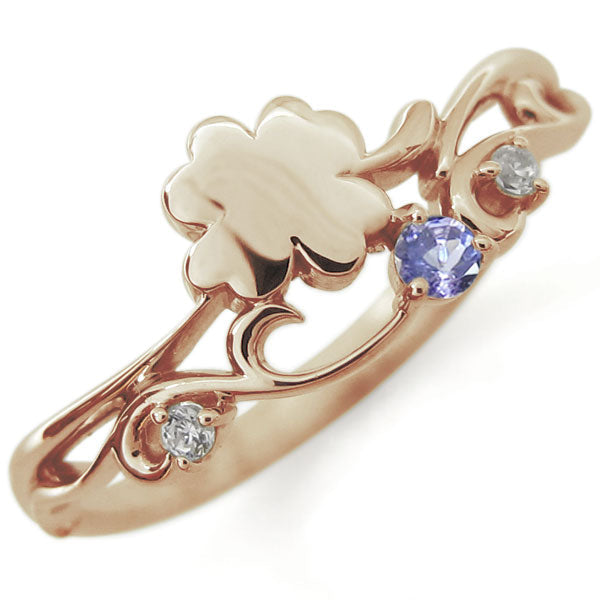 クローバー 指輪 K10 ピンキー リング 四つ葉 選べる誕生石 レディース ファランジリング よつば K18 Pt900 天然石 唐草 幸運 (品番 mr-0239)