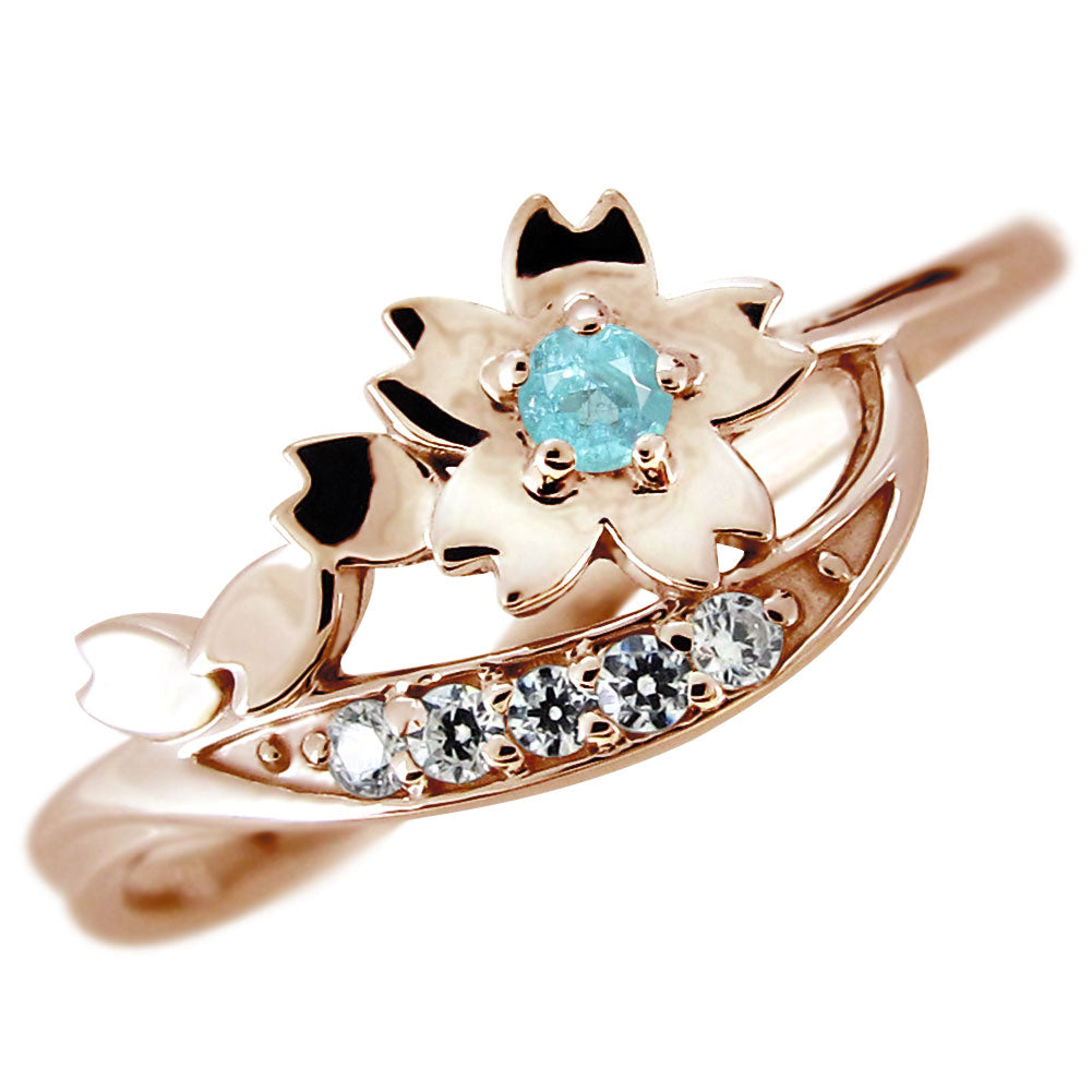 桜 リング 指輪 レディース k10 サクラ 誕生石 選べる 花 さくら フラワー ジュエリー 誕生日 プレゼント 彼女 大人 k18 pt900 (品番 mr-0339)