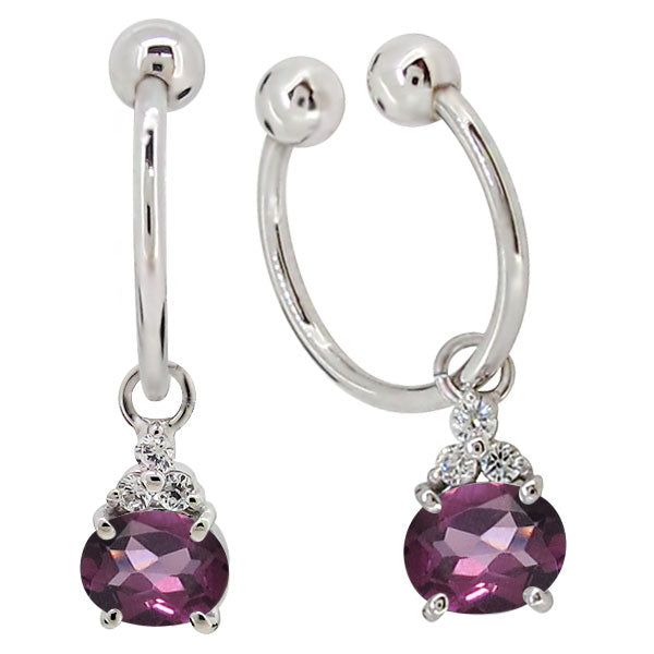 揺れる イヤーカフ レディース オーバル 大粒 フープイヤリング 選べる誕生石 Oval Hoop Earring 天然石 10金 18金 プラチナ チャーム 両耳用
