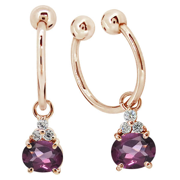 揺れる イヤーカフ レディース オーバル 大粒 フープイヤリング 選べる誕生石 Oval Hoop Earring 天然石 10金 18金 プラチナ チャーム 両耳用