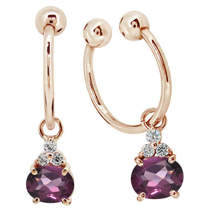 揺れる イヤーカフ レディース オーバル 大粒 フープイヤリング 選べる誕生石 Oval Hoop Earring 天然石 10金 18金 プラチナ チャーム 両耳用