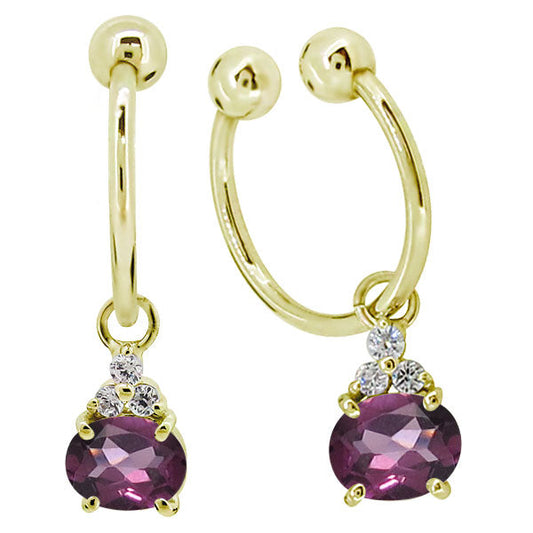 揺れる イヤーカフ レディース オーバル 大粒 フープイヤリング 選べる誕生石 Oval Hoop Earring 天然石 10金 18金 プラチナ チャーム 両耳用