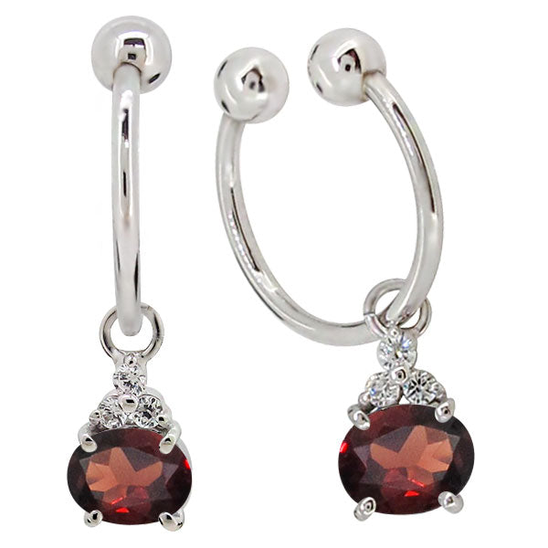 揺れる イヤーカフ レディース オーバル 大粒 フープイヤリング 選べる誕生石 Oval Hoop Earring 天然石 10金 18金 プラチナ チャーム 両耳用