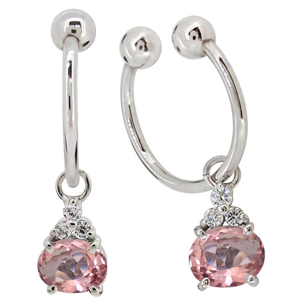 揺れる イヤーカフ レディース オーバル 大粒 フープイヤリング 選べる誕生石 Oval Hoop Earring 天然石 10金 18金 プラチナ チャーム 両耳用