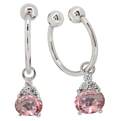 揺れる イヤーカフ レディース オーバル 大粒 フープイヤリング 選べる誕生石 Oval Hoop Earring 天然石 10金 18金 プラチナ チャーム 両耳用