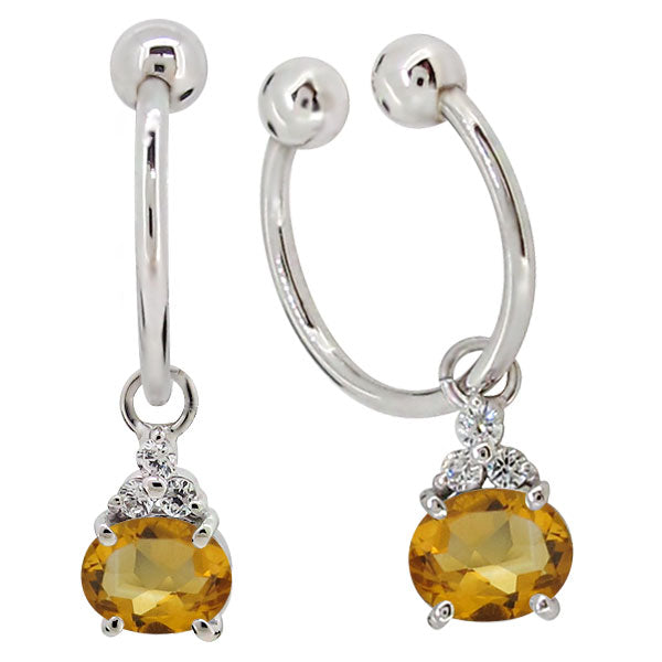 揺れる イヤーカフ レディース オーバル 大粒 フープイヤリング 選べる誕生石 Oval Hoop Earring 天然石 10金 18金 プラチナ チャーム 両耳用