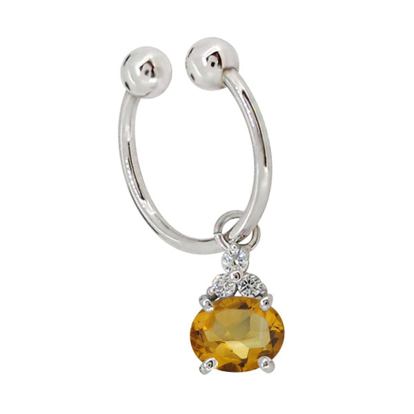 揺れる イヤーカフ レディース オーバル 大粒 フープイヤリング 選べる誕生石 Oval Hoop Earring 天然石 10金 18金 プラチナ チャーム 両耳用