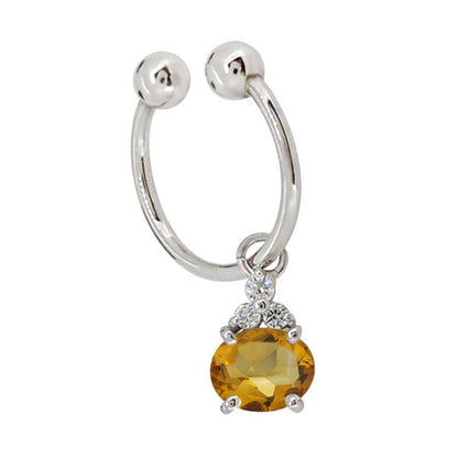 揺れる イヤーカフ レディース オーバル 大粒 フープイヤリング 選べる誕生石 Oval Hoop Earring 天然石 10金 18金 プラチナ チャーム 両耳用