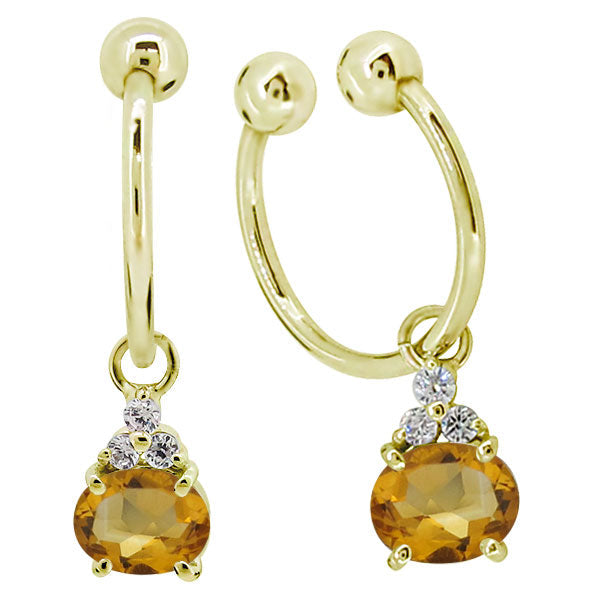 揺れる イヤーカフ レディース オーバル 大粒 フープイヤリング 選べる誕生石 Oval Hoop Earring 天然石 10金 18金 プラチナ チャーム 両耳用
