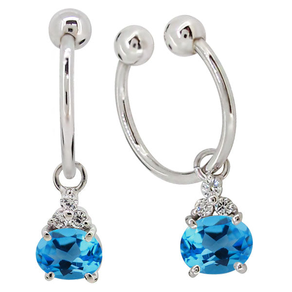 揺れる イヤーカフ レディース オーバル 大粒 フープイヤリング 選べる誕生石 Oval Hoop Earring 天然石 10金 18金 プラチナ チャーム 両耳用
