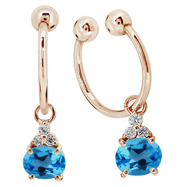 揺れる イヤーカフ レディース オーバル 大粒 フープイヤリング 選べる誕生石 Oval Hoop Earring 天然石 10金 18金 プラチナ チャーム 両耳用