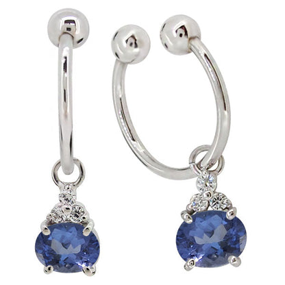 揺れる イヤーカフ レディース オーバル 大粒 フープイヤリング 選べる誕生石 Oval Hoop Earring 天然石 10金 18金 プラチナ チャーム 両耳用