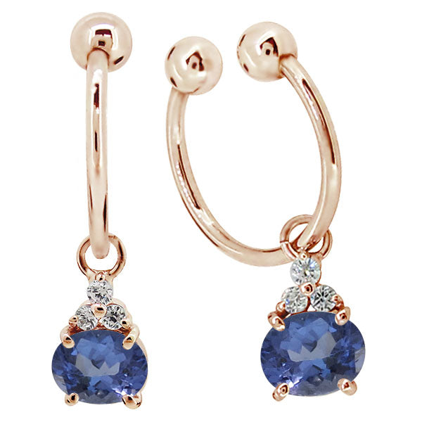 揺れる イヤーカフ レディース オーバル 大粒 フープイヤリング 選べる誕生石 Oval Hoop Earring 天然石 10金 18金 プラチナ チャーム 両耳用