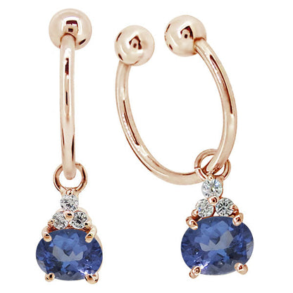 揺れる イヤーカフ レディース オーバル 大粒 フープイヤリング 選べる誕生石 Oval Hoop Earring 天然石 10金 18金 プラチナ チャーム 両耳用