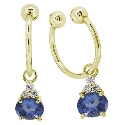 揺れる イヤーカフ レディース オーバル 大粒 フープイヤリング 選べる誕生石 Oval Hoop Earring 天然石 10金 18金 プラチナ チャーム 両耳用