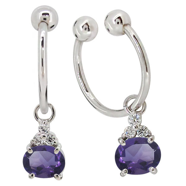 揺れる イヤーカフ レディース オーバル 大粒 フープイヤリング 選べる誕生石 Oval Hoop Earring 天然石 10金 18金 プラチナ チャーム 両耳用