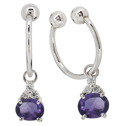 揺れる イヤーカフ レディース オーバル 大粒 フープイヤリング 選べる誕生石 Oval Hoop Earring 天然石 10金 18金 プラチナ チャーム 両耳用