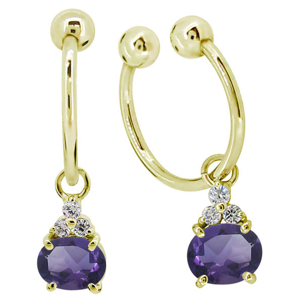 揺れる イヤーカフ レディース オーバル 大粒 フープイヤリング 選べる誕生石 Oval Hoop Earring 天然石 10金 18金 プラチナ チャーム 両耳用