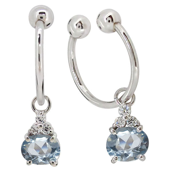 揺れる イヤーカフ レディース オーバル 大粒 フープイヤリング 選べる誕生石 Oval Hoop Earring 天然石 10金 18金 プラチナ チャーム 両耳用