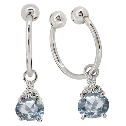 揺れる イヤーカフ レディース オーバル 大粒 フープイヤリング 選べる誕生石 Oval Hoop Earring 天然石 10金 18金 プラチナ チャーム 両耳用