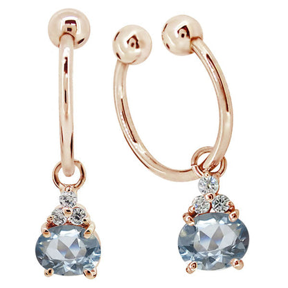 揺れる イヤーカフ レディース オーバル 大粒 フープイヤリング 選べる誕生石 Oval Hoop Earring 天然石 10金 18金 プラチナ チャーム 両耳用