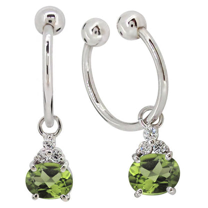 揺れる イヤーカフ レディース オーバル 大粒 フープイヤリング 選べる誕生石 Oval Hoop Earring 天然石 10金 18金 プラチナ チャーム 両耳用